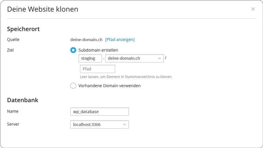 Screenshot: WordPress klonen