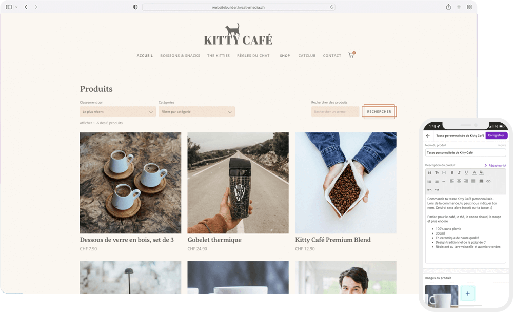 Capture d'écran de la page : Boutique en ligne Website Builder