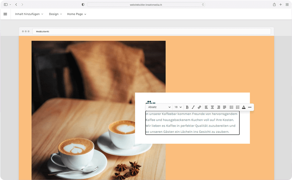 Screenshot: Website Builder Text